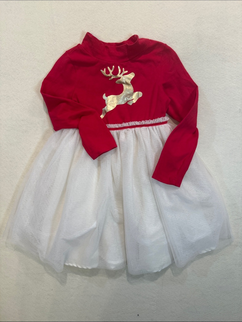 Cynthia Rowley Red Dress with Gold Reindeer and White Tulle Skirt Sz 4T UU GUC
